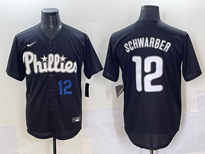 Men 2025 Philadelphia Phillies #12 Schwarber Black Fashion Nike MLB Jersey style 7092